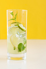 Homemade refreshing drink with lemon juice and mint