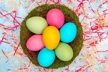 Fototapeta na wymiar Easter eggs - greeting card of traditional Christian holiday.