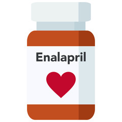 Obraz premium Bottle of pills, Enalapril is a medication used to treat high blood pressure, diabetic kidney disease, and heart failure.