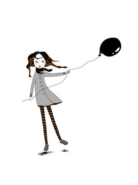 Cute cartoon girl with black baloon. Beautiful character for your design.