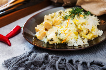 Scallops of leeks Basmati rice