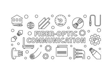 Fiber-optic Communication vector outline concept horizontal banner or illustration 
