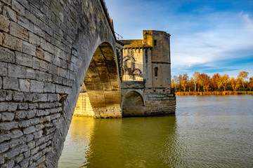 Pont Sant Benezet over Rhone River in Sunset in Avignon, Provence-Alpes-Cote d'Azur in France.