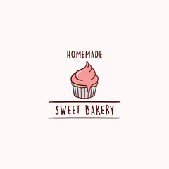Cupcakes, Bakery and Dessert Logo, Sign, Template, Emblem, Flat Vector Design