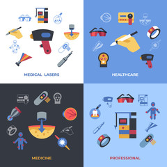 Digital vector medical lasers simple icons