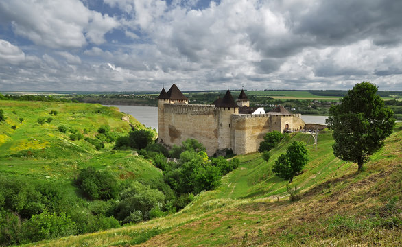 Ukraine, Hotinskaya fortress in Khotyn city of Chernivtsi region under the blue sky on May 3, 2015