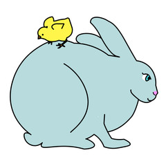 color easter bunny with egg and small chick