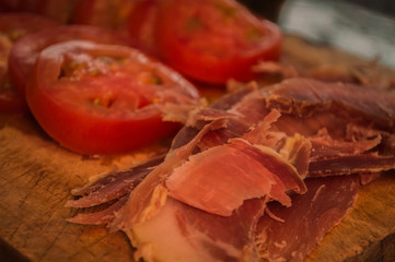 raw jam and vegetables on cutting board