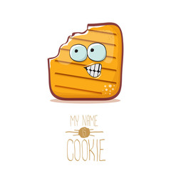 vector funny cookie character isolated on white background. My name is cookie concept illustration. funky food character or bakery label mascot