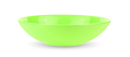 green ceramics bowl isolated on white background.