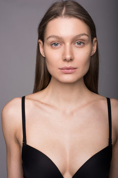 Young Slavic girl.  Brown hair.  Without makeup.  Clear skin. Beauty