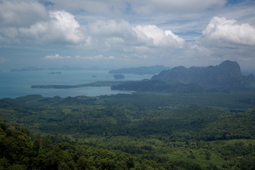 View of the valley and the Andaman Sea, islands and mountains