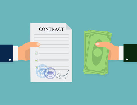 Money contract in flat style, business concept, vector