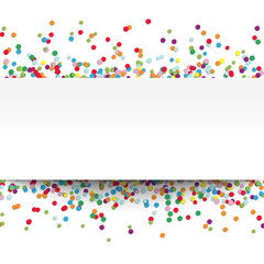 colored confetti with free white banner for text