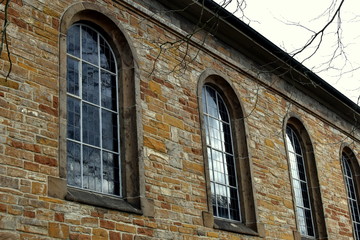 Architectural elements, windows, facade.Protestant Church Kirchlengern.Germany.