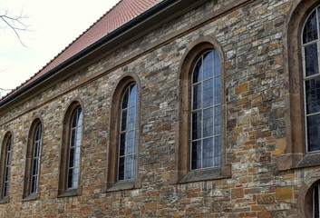 Fototapeta na wymiar Architectural elements, windows, facade.Protestant Church Kirchlengern.Germany.