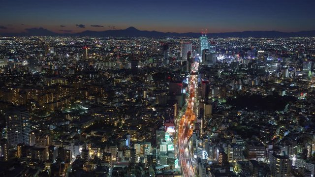 Shibuya Tokyo and Mount Fuji it dusk time-lapse 4K