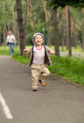 Baby Learning to Walk in Park