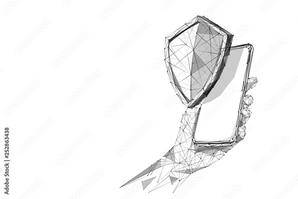 Poster shield and smartphone low poly
