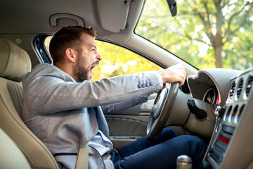 Upset driver behind the steering wheel