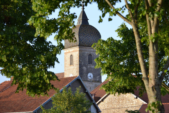 Clocher comtois de l'&eacute;glise de Soing, clocher, Franche-Comt&eacute;, France