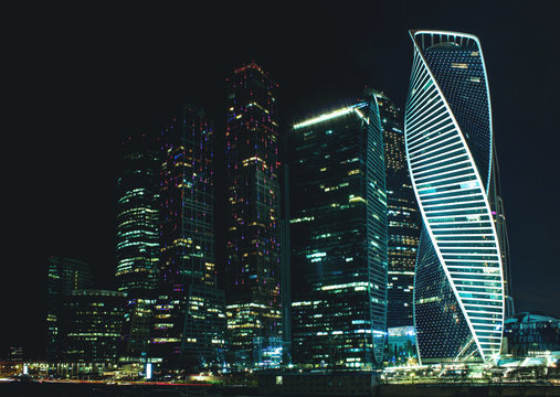 Fototapeta Moscow City building at night view from the observation platform, Moscow, Russia
