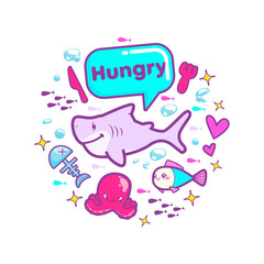 cute shark cartoon sticker vector illustration