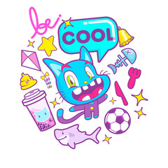 cute cat cartoon sticker vector illustration