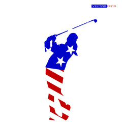 Young golfer in American flag, Star and stripes, Red white and blue color.