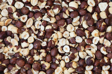 Hazelnuts semi-prepared. Background of hazelnuts