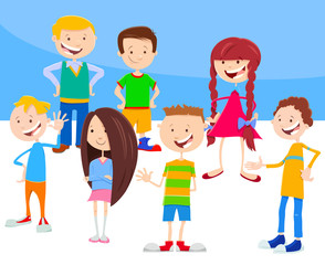 cartoon kids and teens characters group