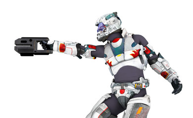 soldato con tuta spaziale e pistola elettrica © fantasyart3d