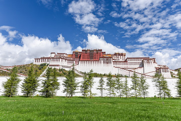 Front view of the Historic Ensemble of the Potala Palace in Lhasa, Tibet, China, which it is now a...