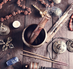 tibetan religious objects for meditation and alternative medicine