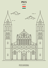 Pecs Cathedral in Pecs, Hungary. Landmark icon