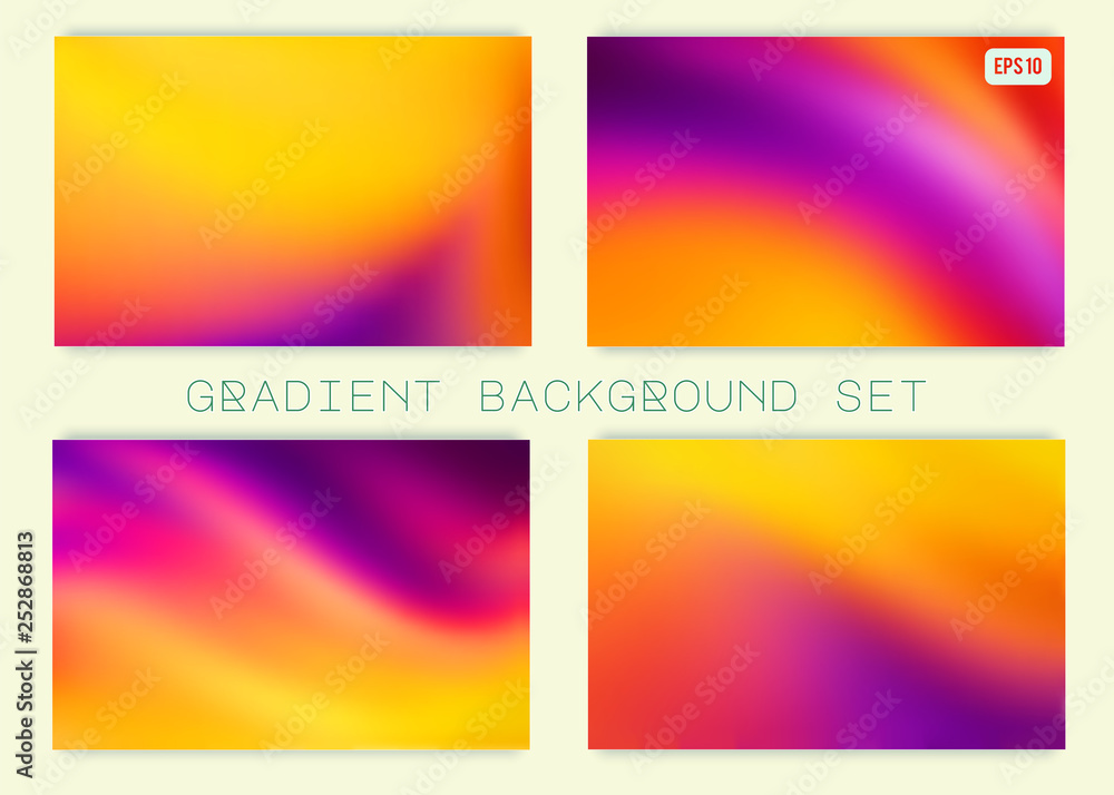 Poster set of abstract bright colorful vector gradient blurred backgrounds. modern trendy concept design fo