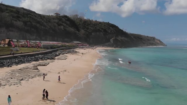 Aerial view on ocean coast on Bali, Indonesia 2.7K slow motion