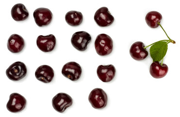 Cherry fruit isolated on white background. Top view