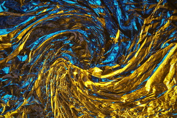 abstract background metal aluminum foil blue and yellow gold color