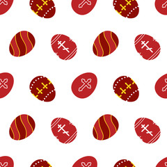 Vector seamless pattern background with decorated red eggs for Orthodox Easter Day, Pascha or Resurrection Sunday.