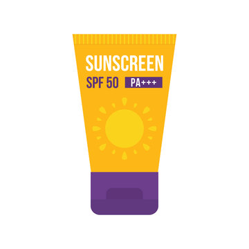 Cute Vector Cartoon Bottle Of Sunscreen Isolated On White Background.