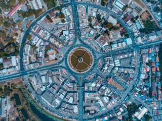 Road and Roundabout top view, Road traffic an important infrastructure in Thailand. Vintage color...