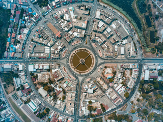Road and Roundabout top view, Road traffic an important infrastructure in Thailand