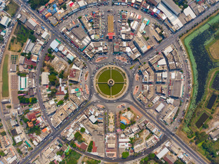 Road and Roundabout top view, Road traffic an important infrastructure in Thailand