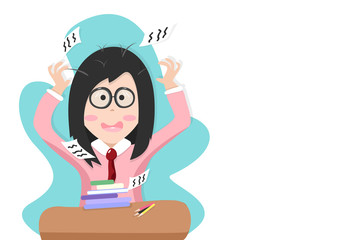 Back to school, girl nervous with examination test, people student cartoon character vector illustration