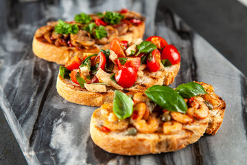 Assortment of traditional Italian bruschettas