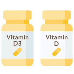 Bottle of pills, Vitamin D3 and D