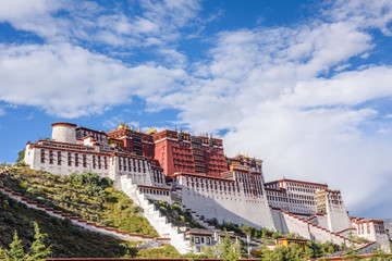 view of the Historic Ensemble of the Potala Palace in Lhasa, Tibet, China, which it is now a museum...