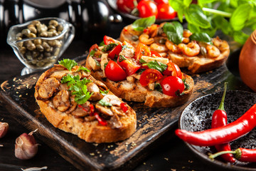 Assortment of traditional Italian bruschettas