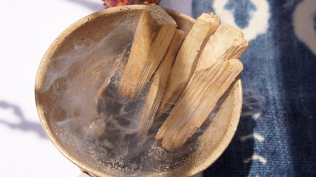 Wood Incense Smoking In Bowl